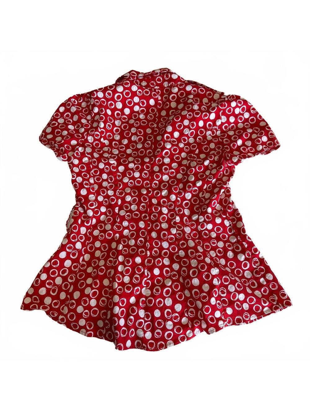 Vintage Harve Benard Polka Dot Puff Sleeve Collared Blouse Women's L Red Retro - Picture 4 of 4